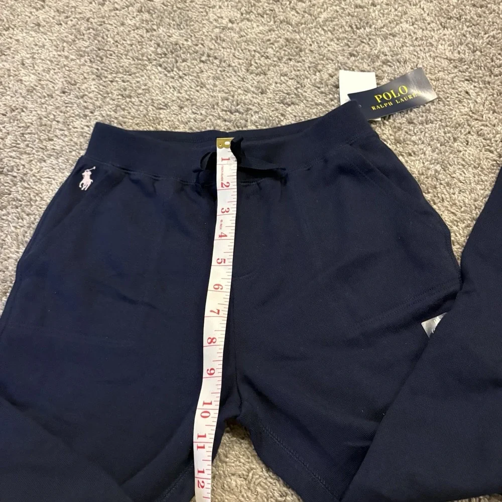 NEW Polo Ralph Lauren French Terry Pink Pony Blue Slim Fit Pants Girls L 12-14